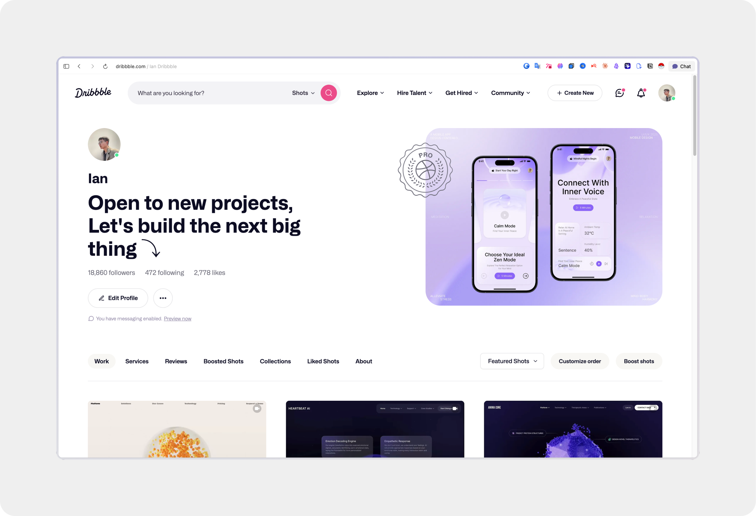 Ian 的 Dribbble 个人主页与设计作品